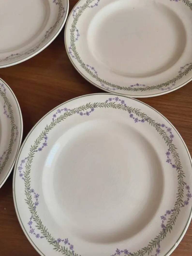Set of 6 flat plates Longwy model Loridan – Antique earthenware from the late 19th to early 20th century.
