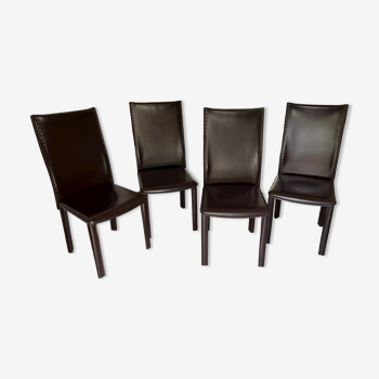 4 chaises Treccia marque roche bobois en cuir couleur chocolat