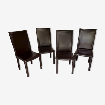 4 TRECCIA chairs brand Roche Bobois in chocolate leather