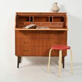 Secrétaire en teck scandinave avec tambour coulissant