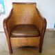 Fauteuil Style Colonial-Rotin tressé-Vintage-coussin simili cuir