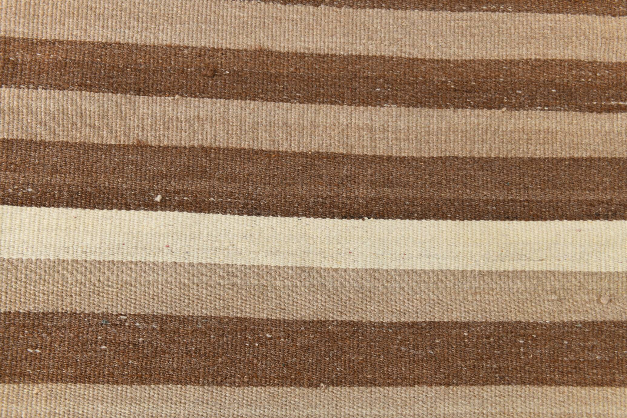 10x13 Dark Brown & Beige Vintage Kilim Rug, 311x394Cm