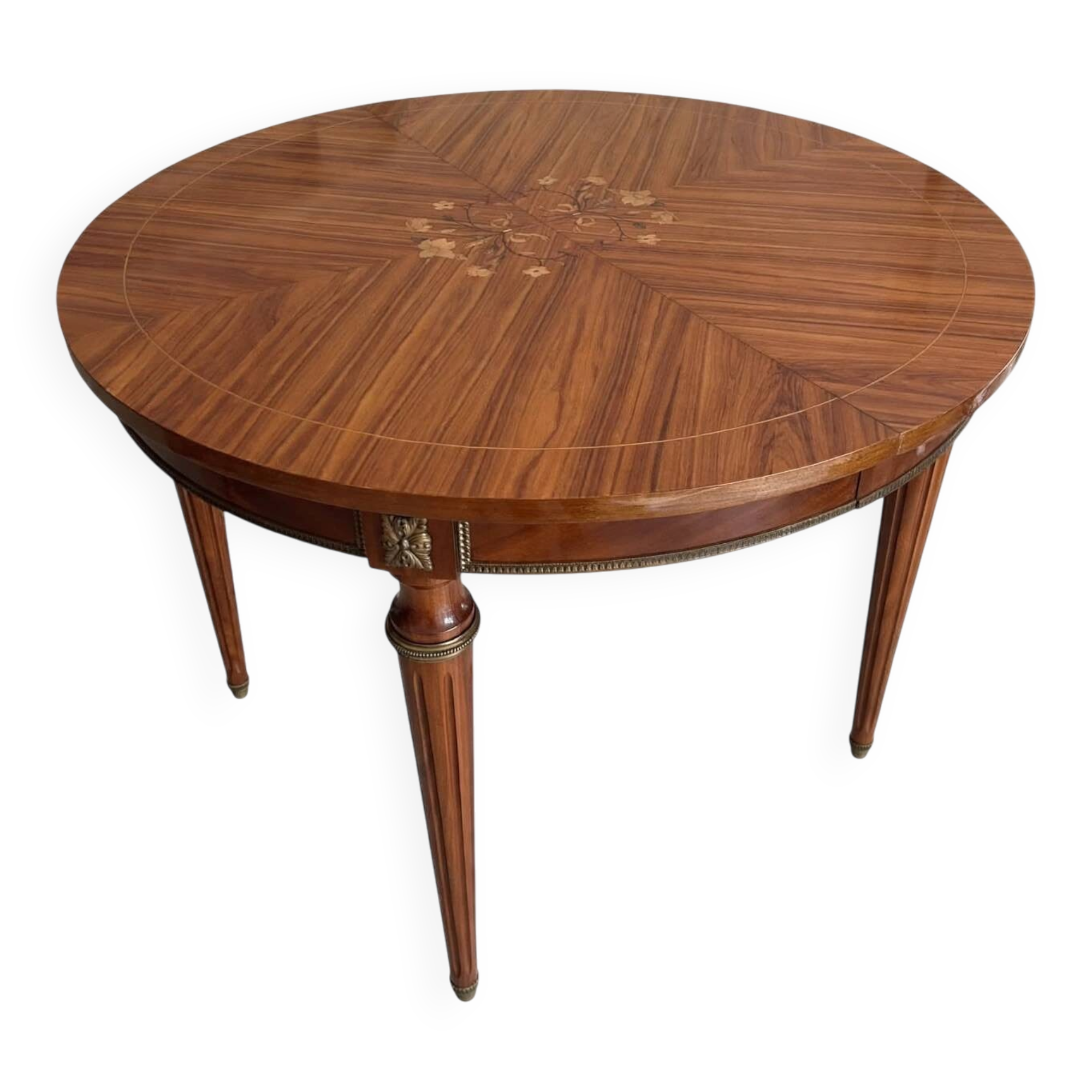 Round table with marquetry + 2 extensions - louis xvi style