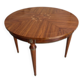 Round table with marquetry + 2 extensions - louis xvi style