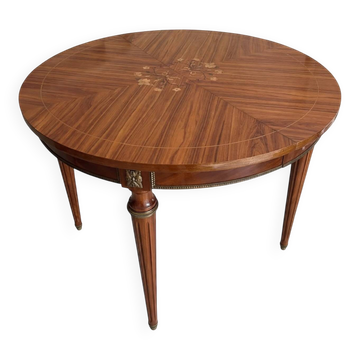 Round marquetry table + 2 extensions - Louis XVI style