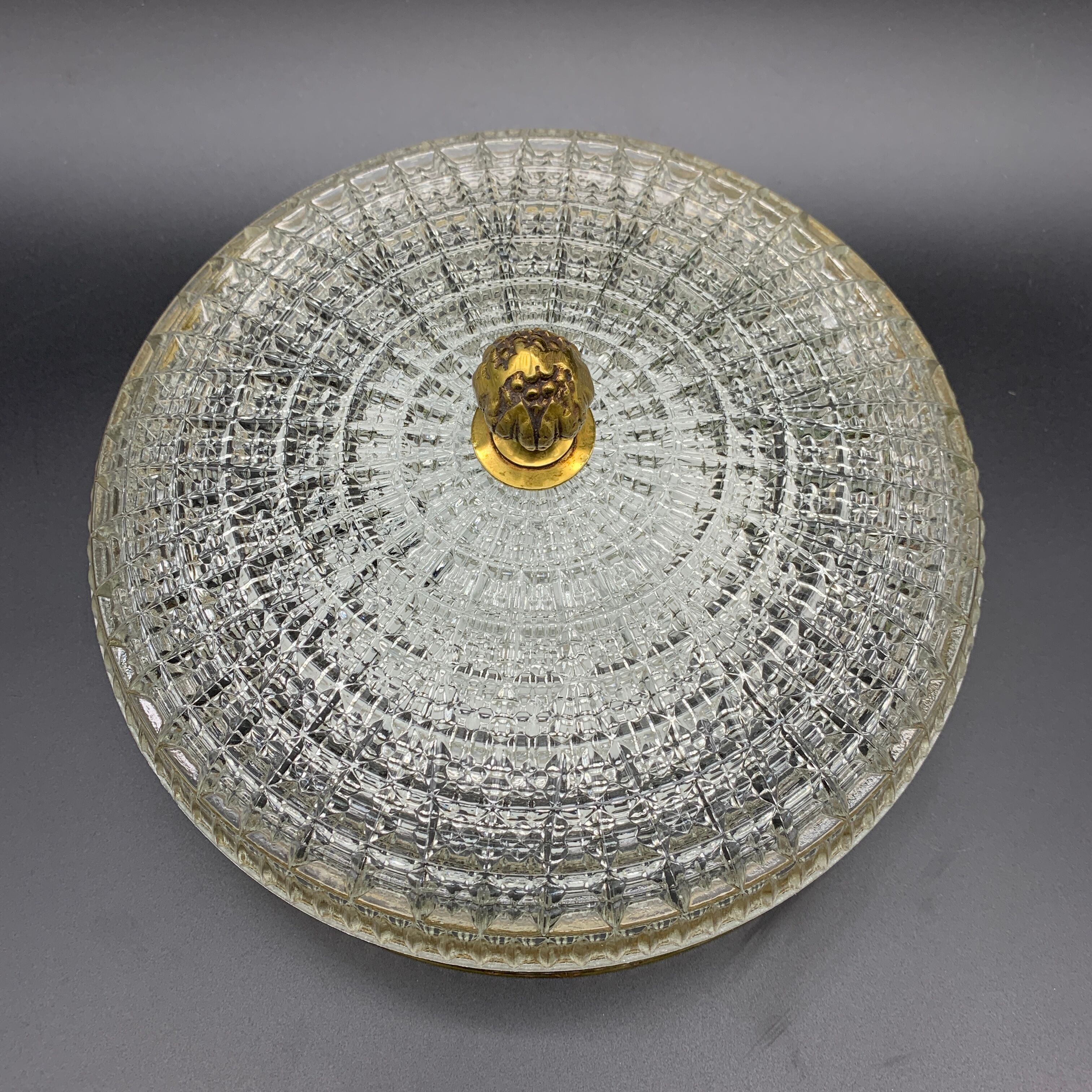 Old ceiling lamp gilded metal and crystal Lucien Gau