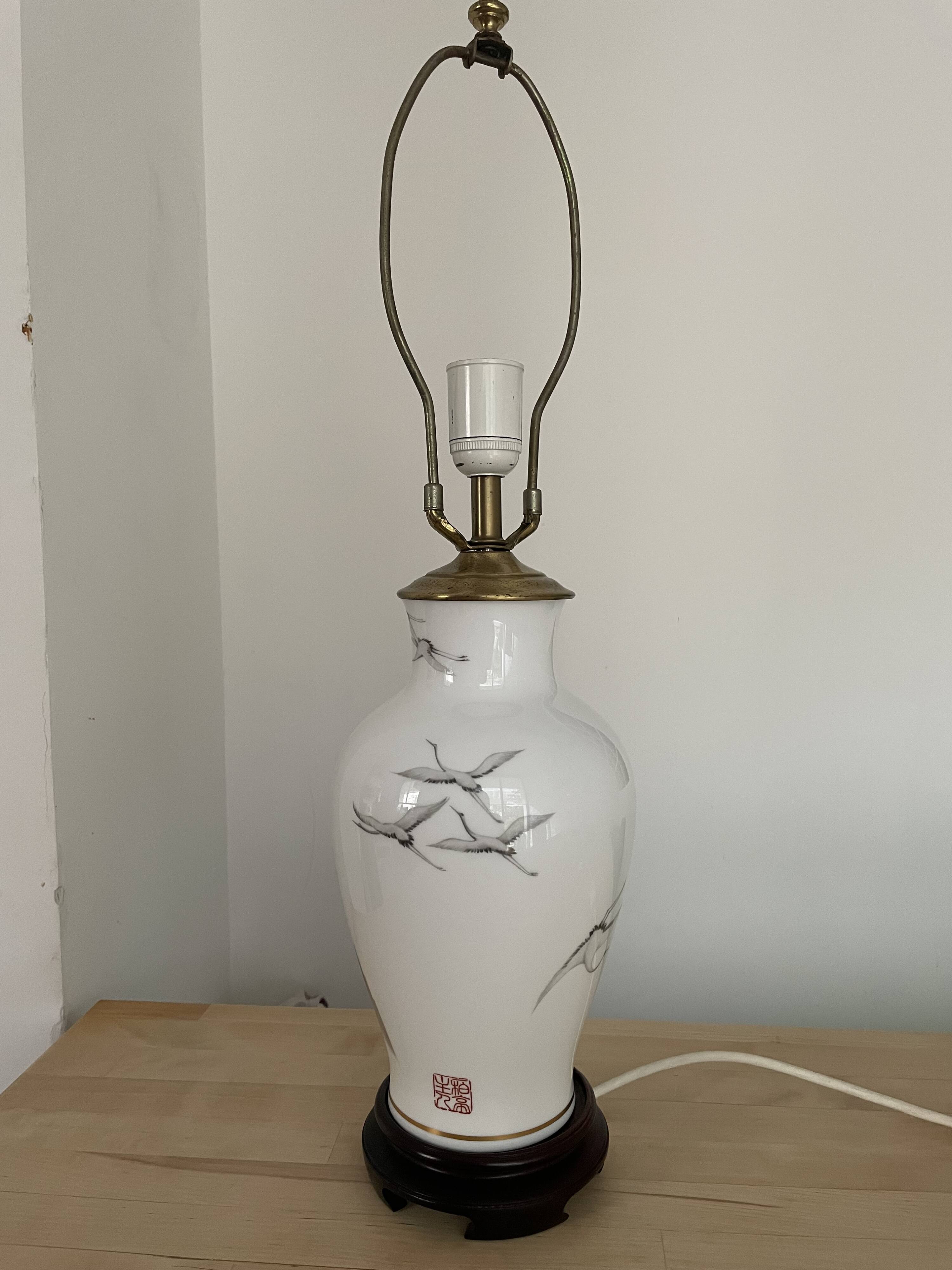 Lampe en porcelaine vintage décor grues – Franklin Porcelain