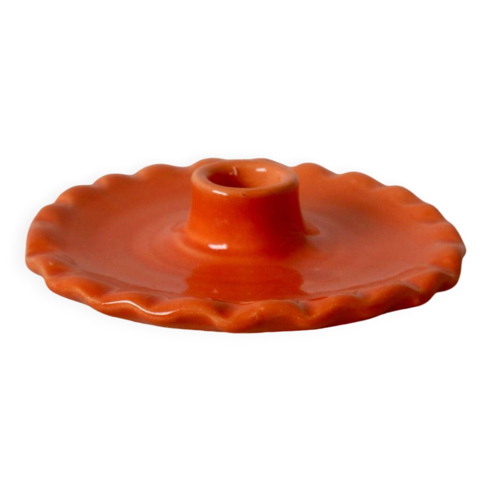 Orange ceramic candle holder serrated plate