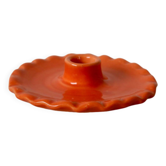 Orange ceramic candle holder serrated plate