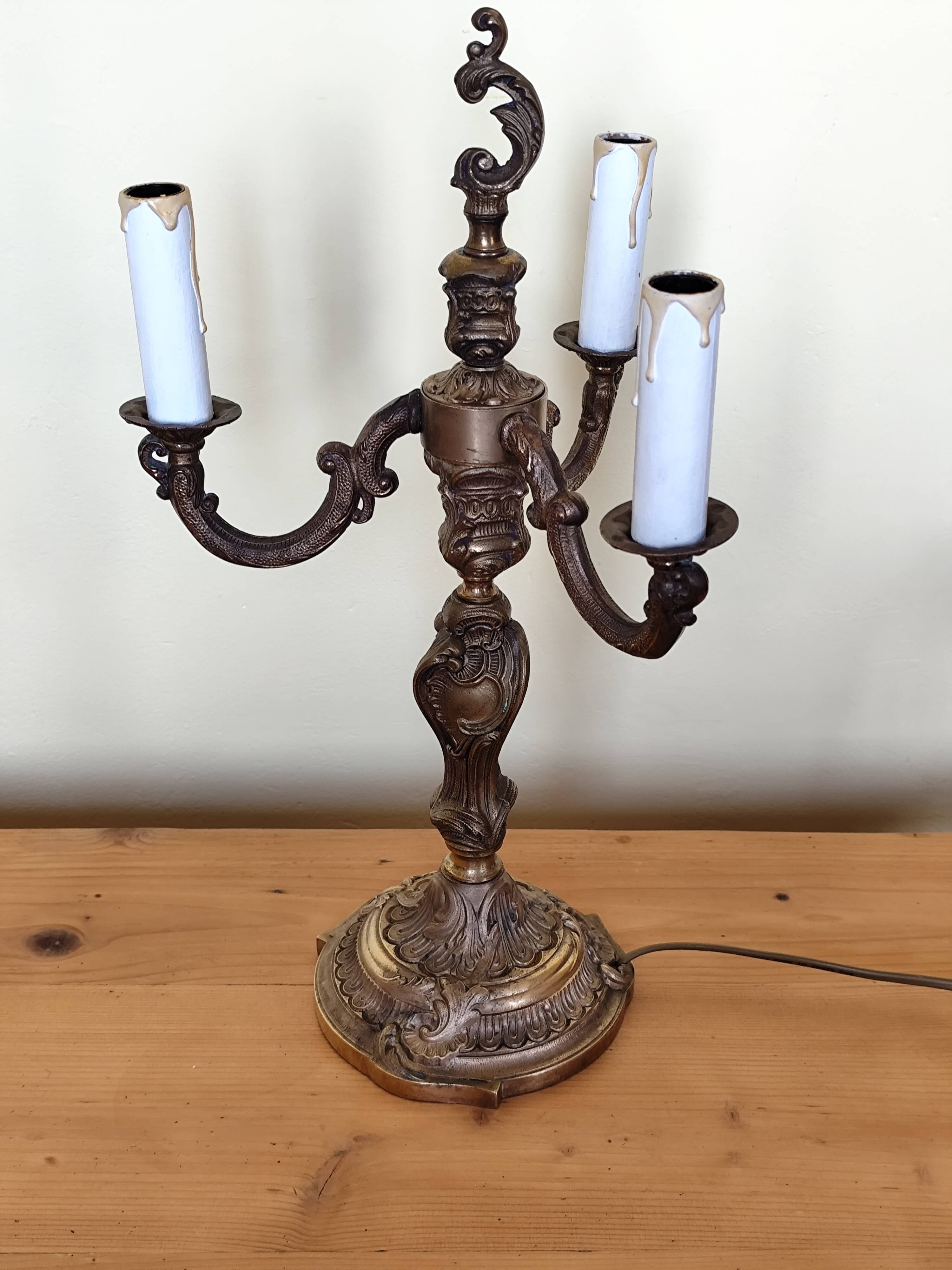 bronze 3-light chandelier, rococo style desk lamp