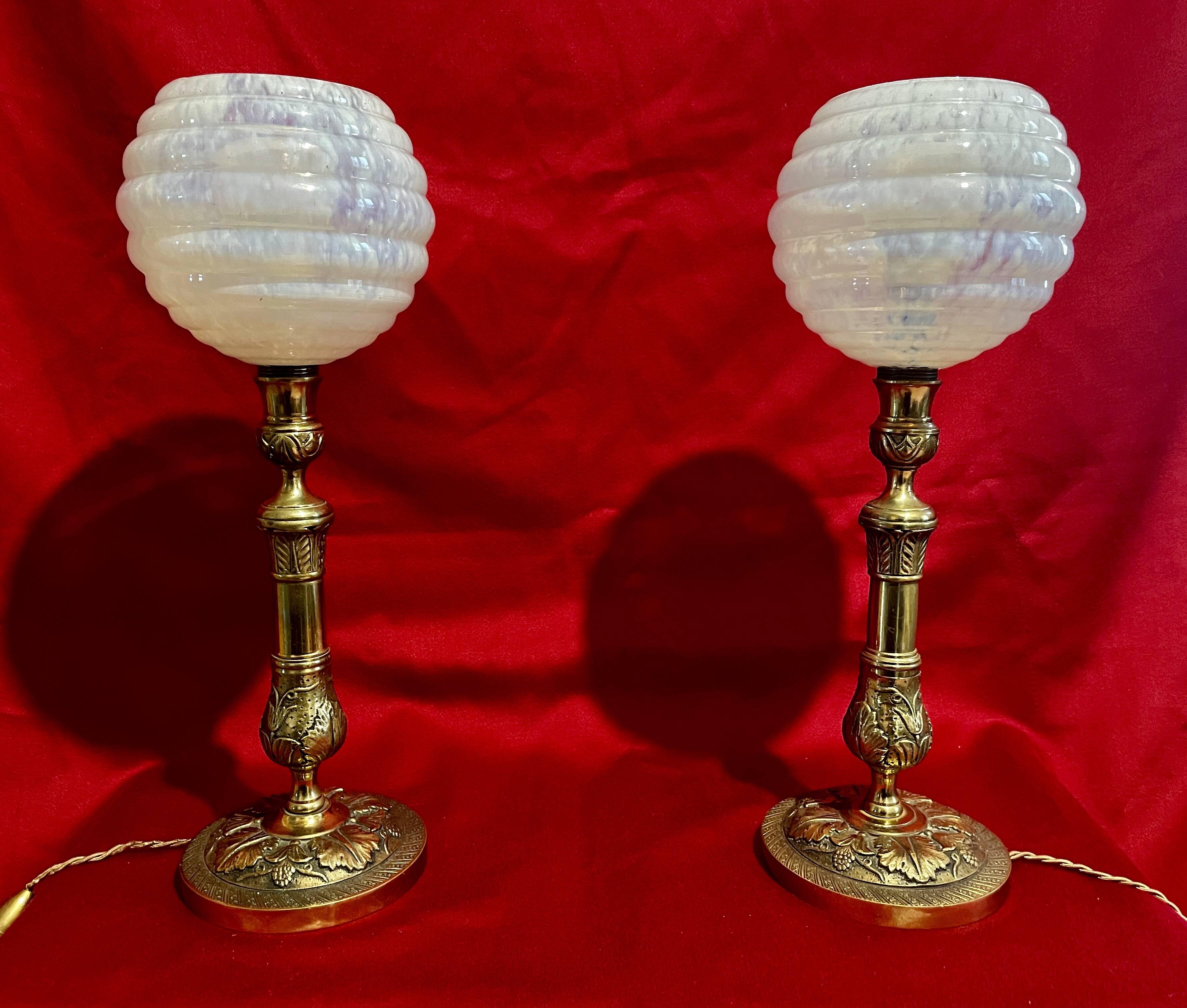 Lampes XIX ème, bronze doré, signées