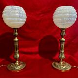Lampes XIX ème, bronze doré, signées