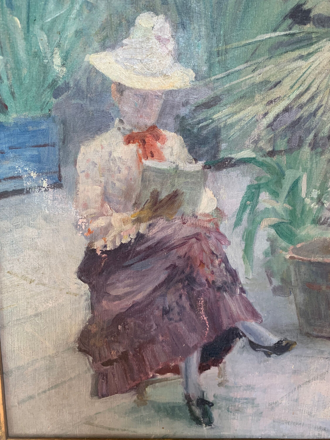 Oil on canvas painting XIX woman reading
