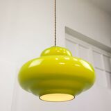 Mid-Century Italian Green Glass and Brass Pendant Lamp
