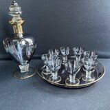 Complete shot service in silver-gray and engraved gold crystal