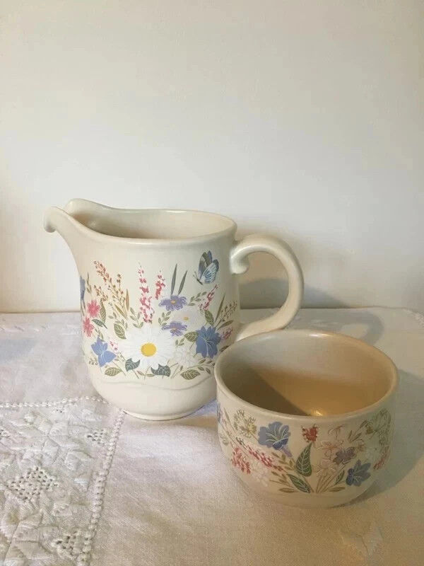 Vintage milk jug and sugar bowl set by Poole Pottery England 1980
