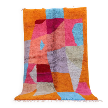 Tapis berbère Azilal multicolore contemporain haute qualité - 246 x 153 cm