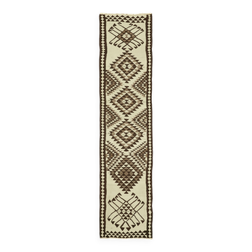 Turkish Handwoven Vintage Herki Kilim 95 cm x 373 cm