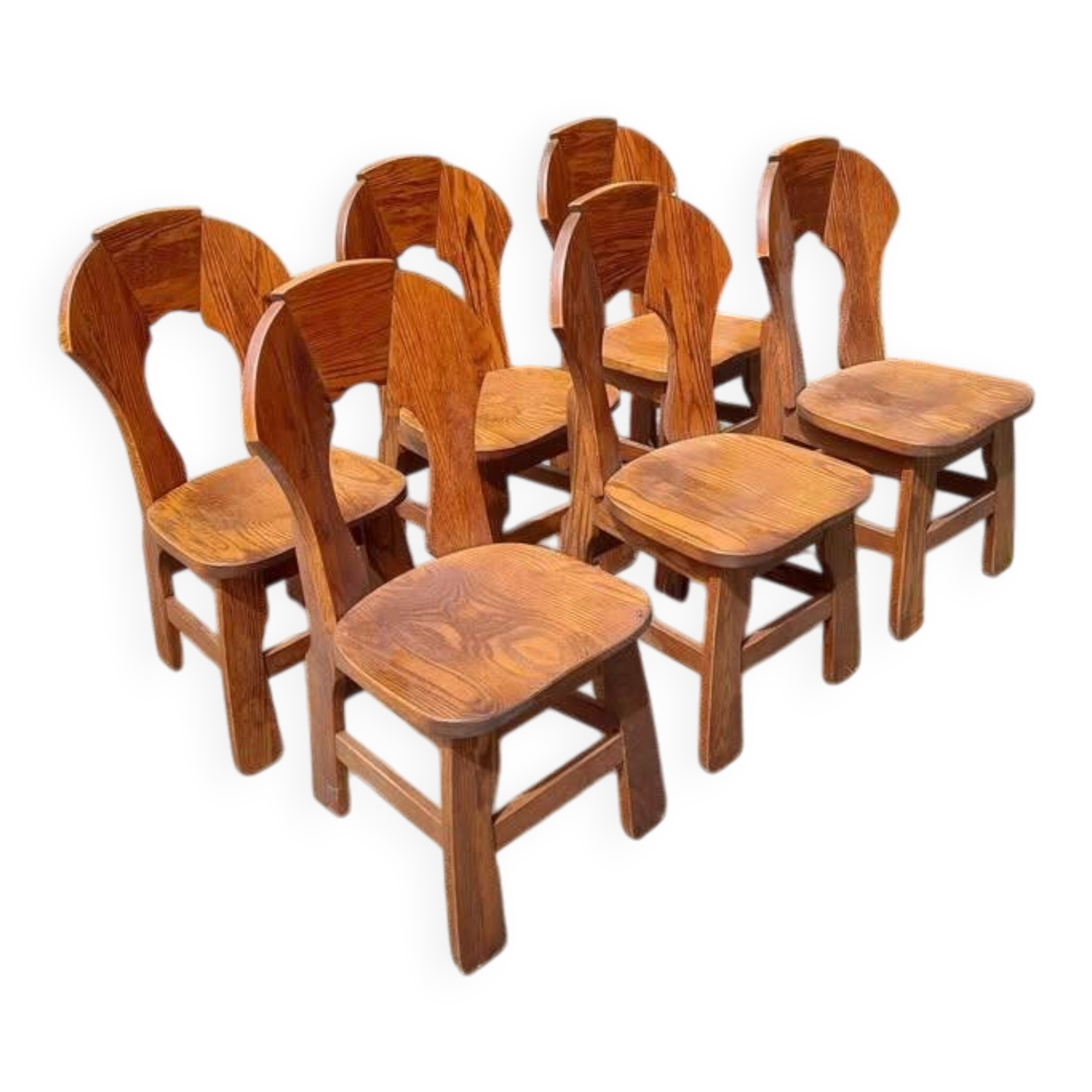6 Belgian Brutalist Chairs in Solid Oak
