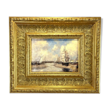 Painting / oil on canvas signed "f.nioli" (low tide) well framed