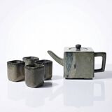 Chinese tea set in glazed terracotta, teapot and 4 cups, 1980s.