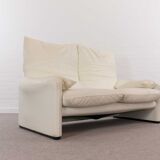 Maralunga 2-seater sofa in white leather by Vico Magistretti for Cassina
