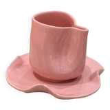 Set of mugs and cups of water lily ceramic handmade pop pink barbapapa