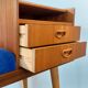 Bench Norwegian Phone Teak and blue fabric, Vintage Scandinavian 1970s