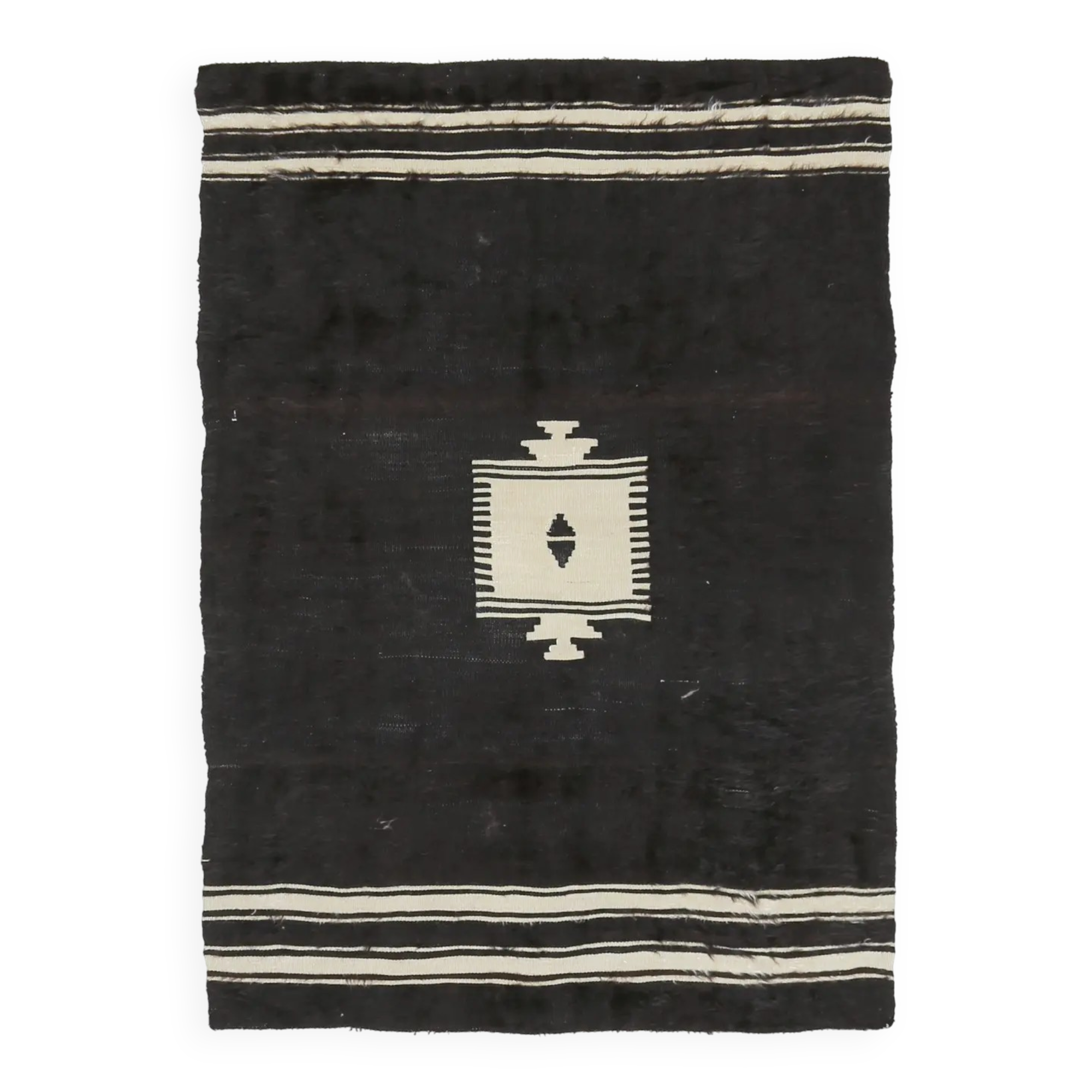 Vintage Turkish hand-knotted wool cotton brown kilim area rug 118x170