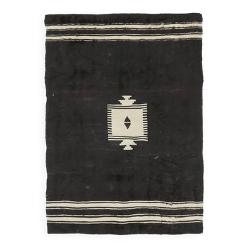 Vintage Turkish hand-knotted wool cotton brown kilim area rug 118x170