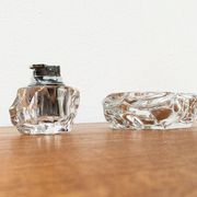 Mid-century Scandinavian heavy frosted glass table and ashtray, 1960s, set of 2.
