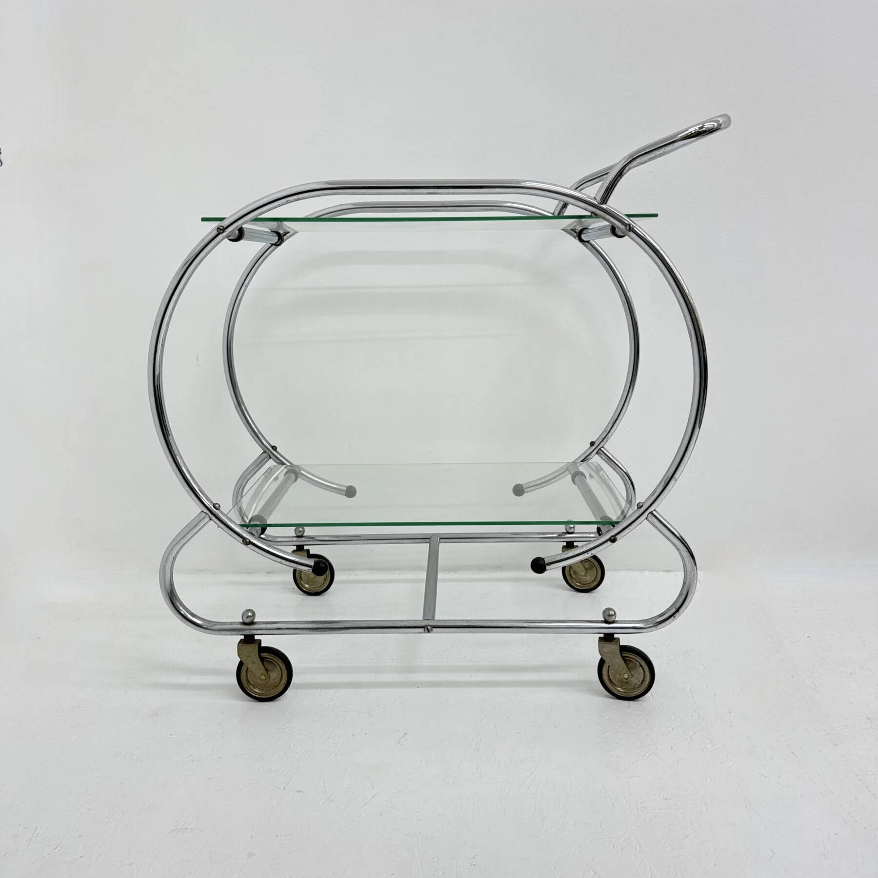 Art deco bar cart trolley chrome tubular, 1930s