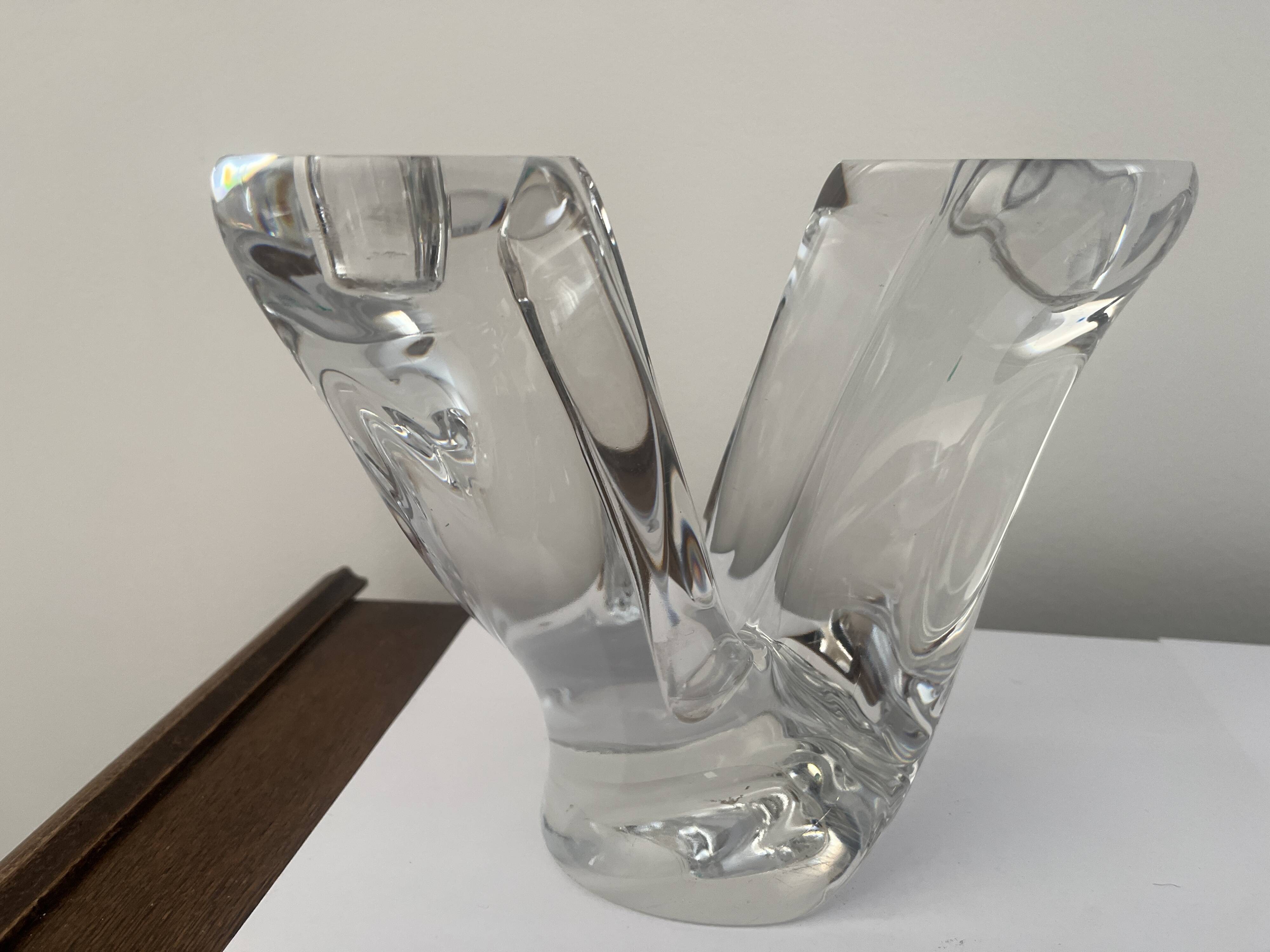 pair of crystal candlesticks signed Schneider 1970