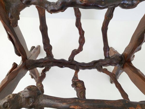 Porte-revues vintage brutaliste 1970 bois & sarment de vigne 70s 1970s anne