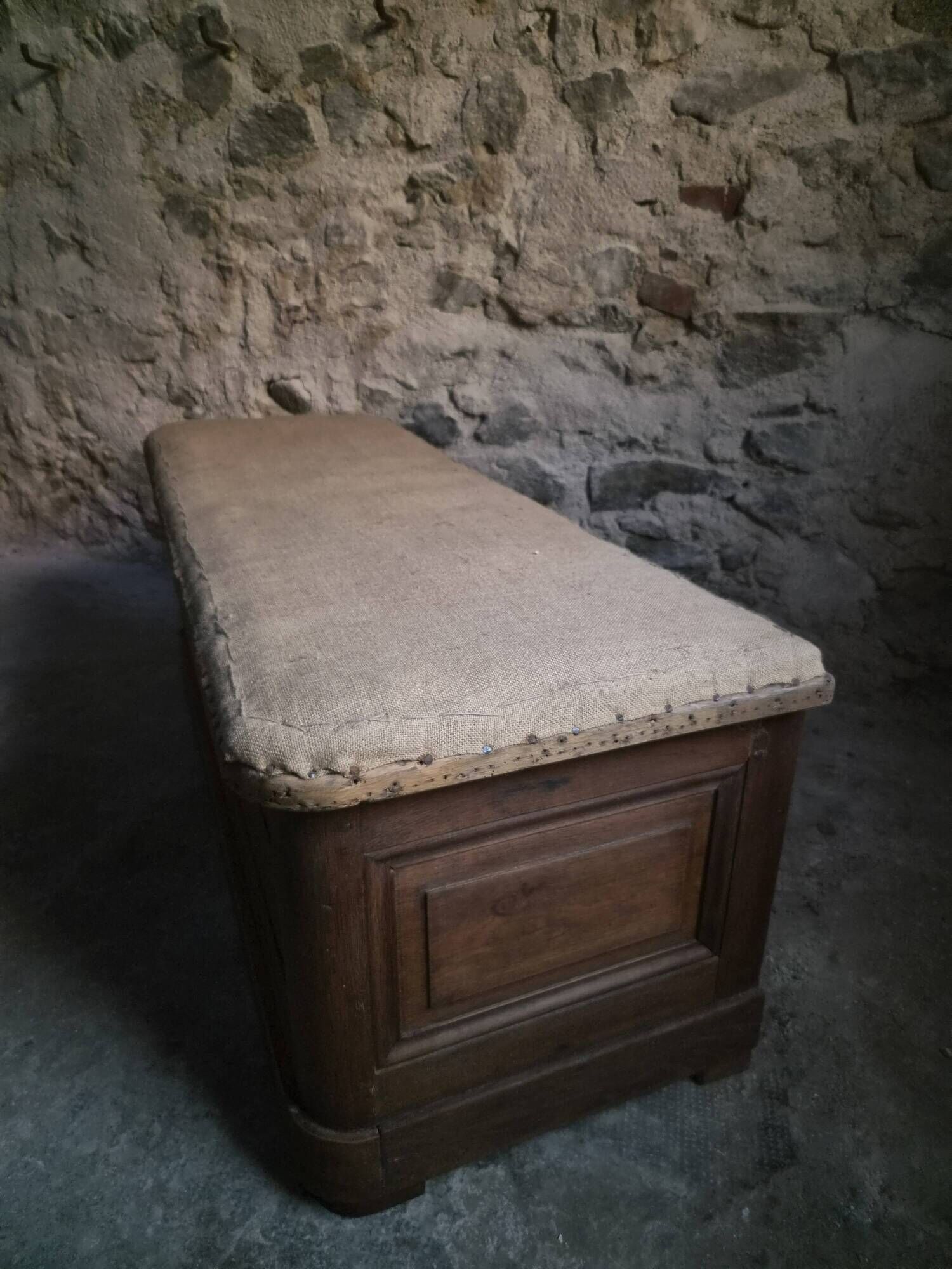 Antique French oak storage bench / blanket box, 1800–1850