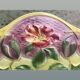 Yellow glazed ceramic slip planter, hawthorn pink flower pattern, art deco