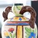 Old handcrafted amphora / polychrome bird glazed terracotta vase