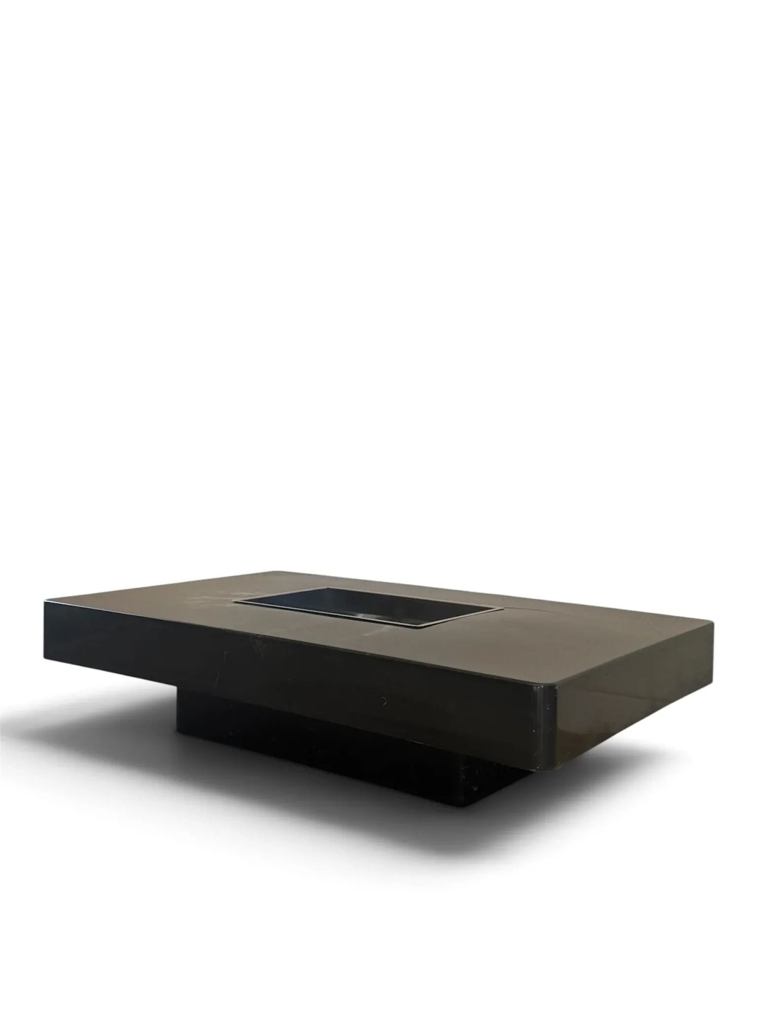 Black and blue marble coffee table with chrome base, designed by Willy Rizzo.