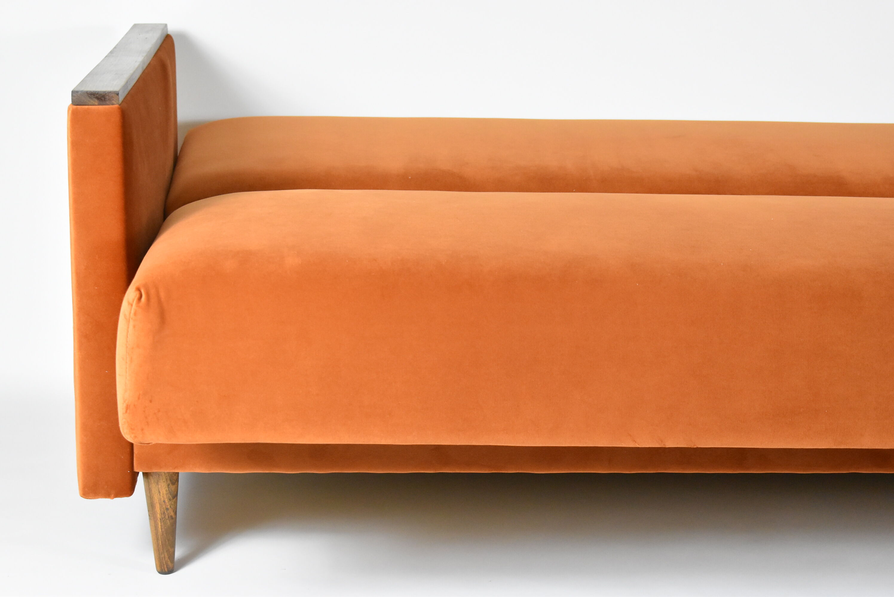 Original foldable couch, russet velvet, restored, 1960s