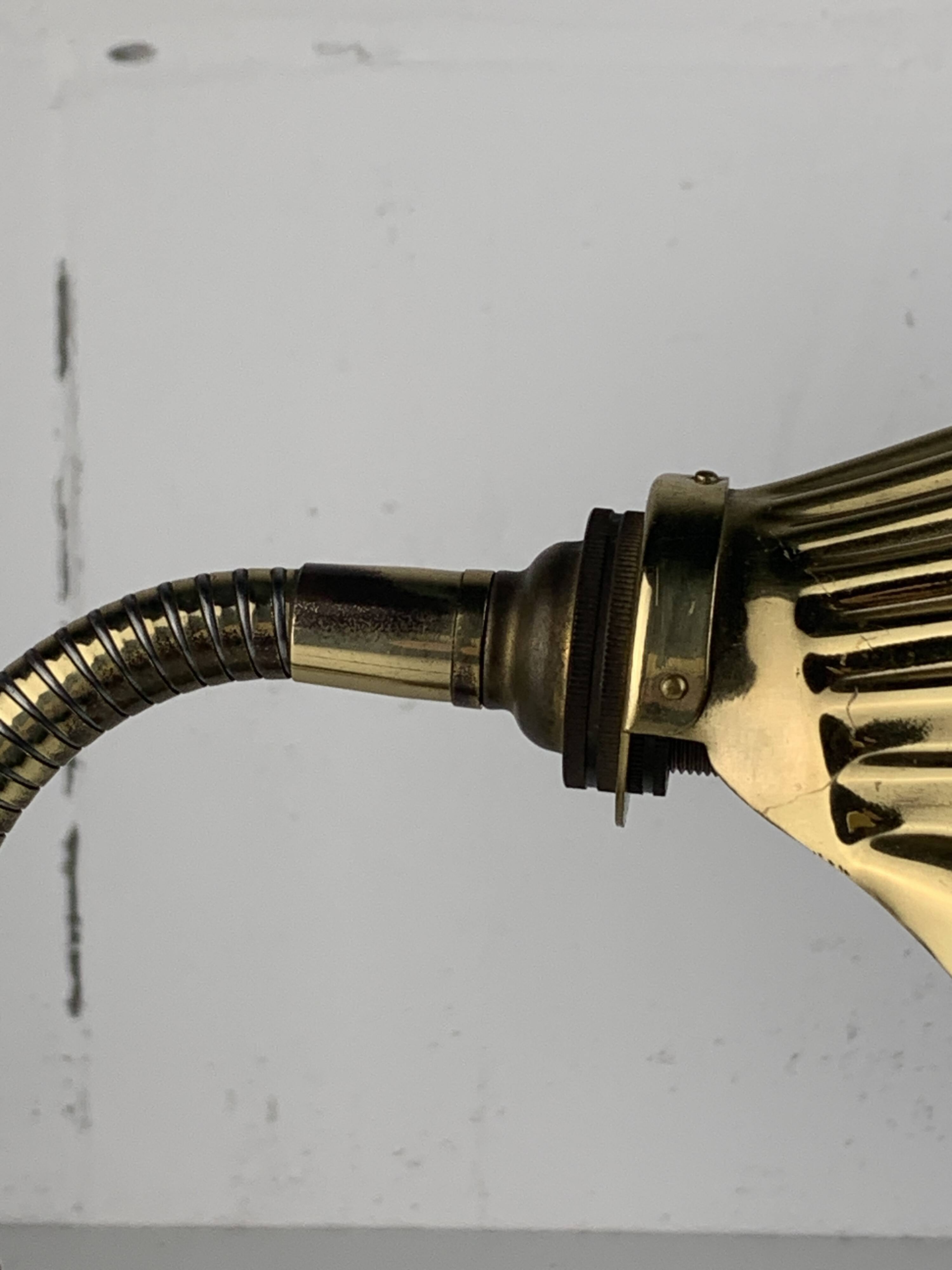 Midcentury brass gooseneck clam shell desk lamp