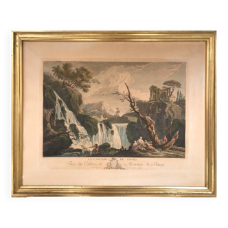 LACROIX of MARSEILLE. The Cascade of Tivoli, 1760. Enhanced etching.