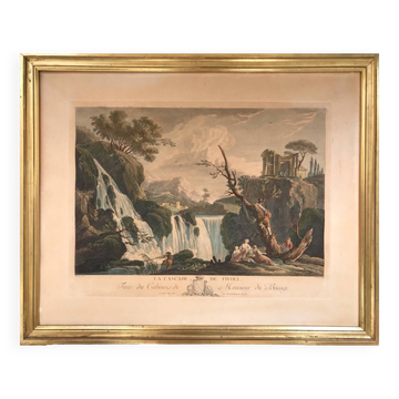 LACROIX of MARSEILLE. The Cascade of Tivoli, 1760. Enhanced etching.