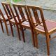 4 art deco dining chairs in solid wood and burgundy leather