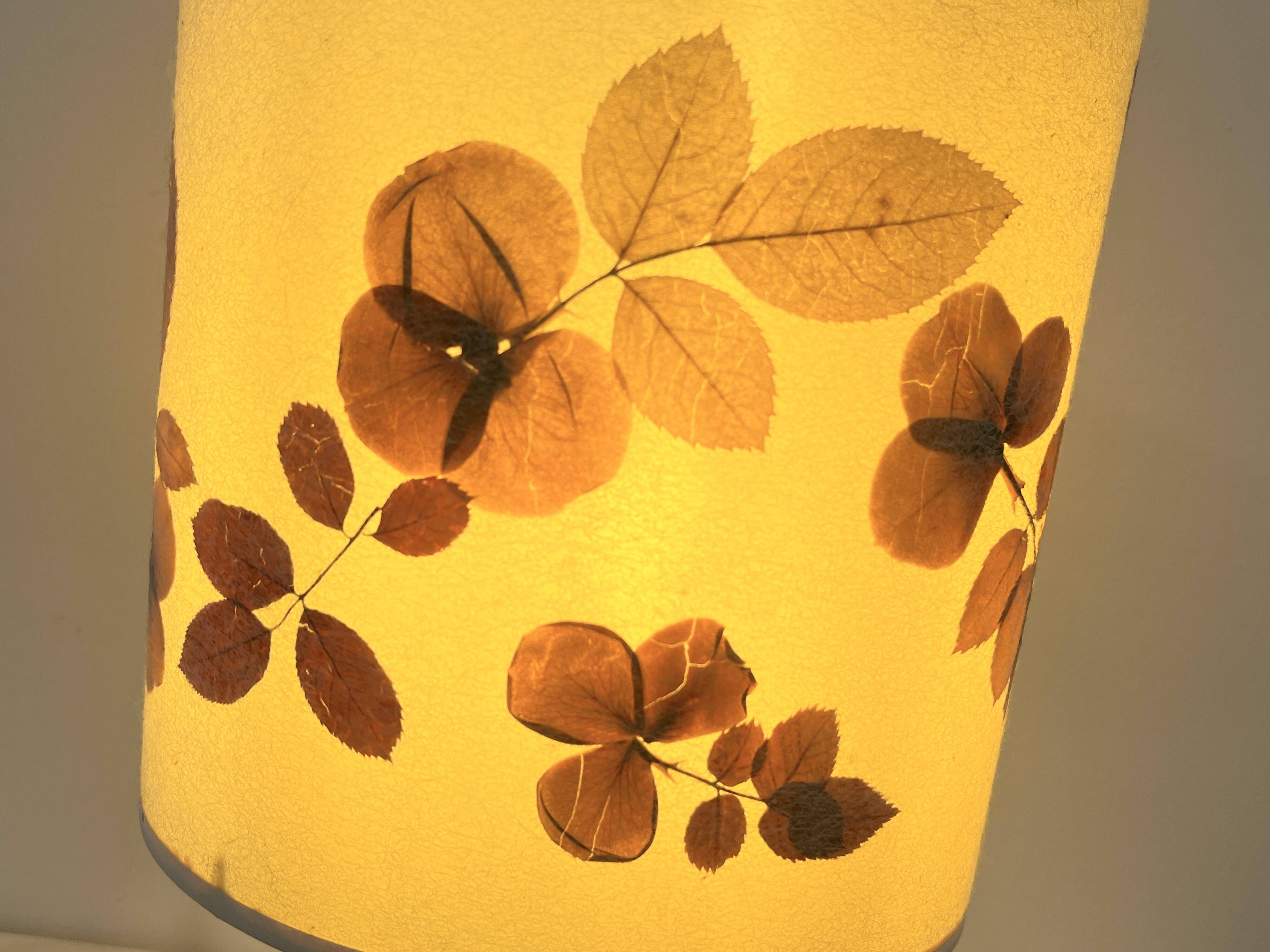 Vintage brutalist stoneware ceramic lamp base with dried flower shade