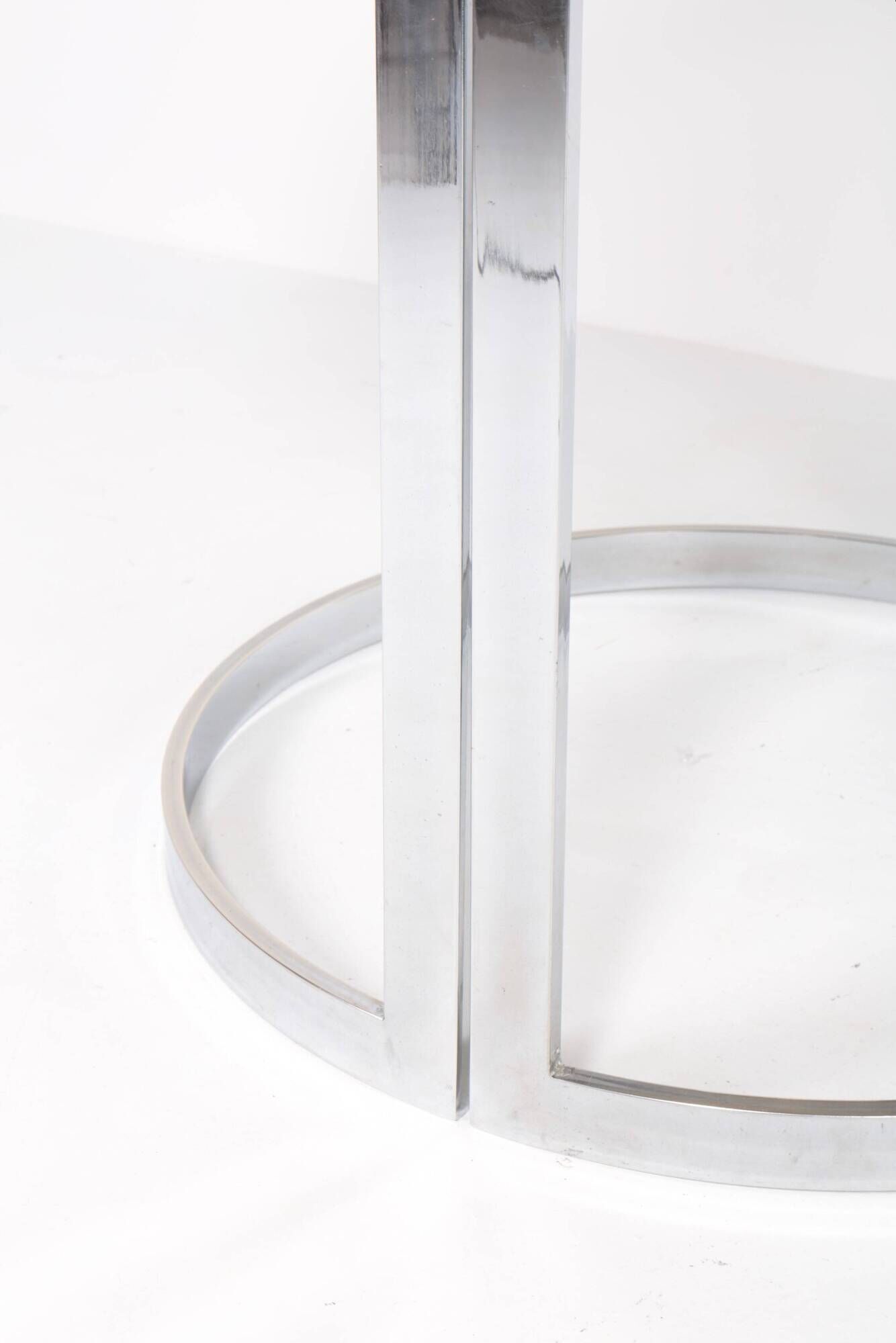 Vintage round table in chrome steel and smoked glass, 1970s