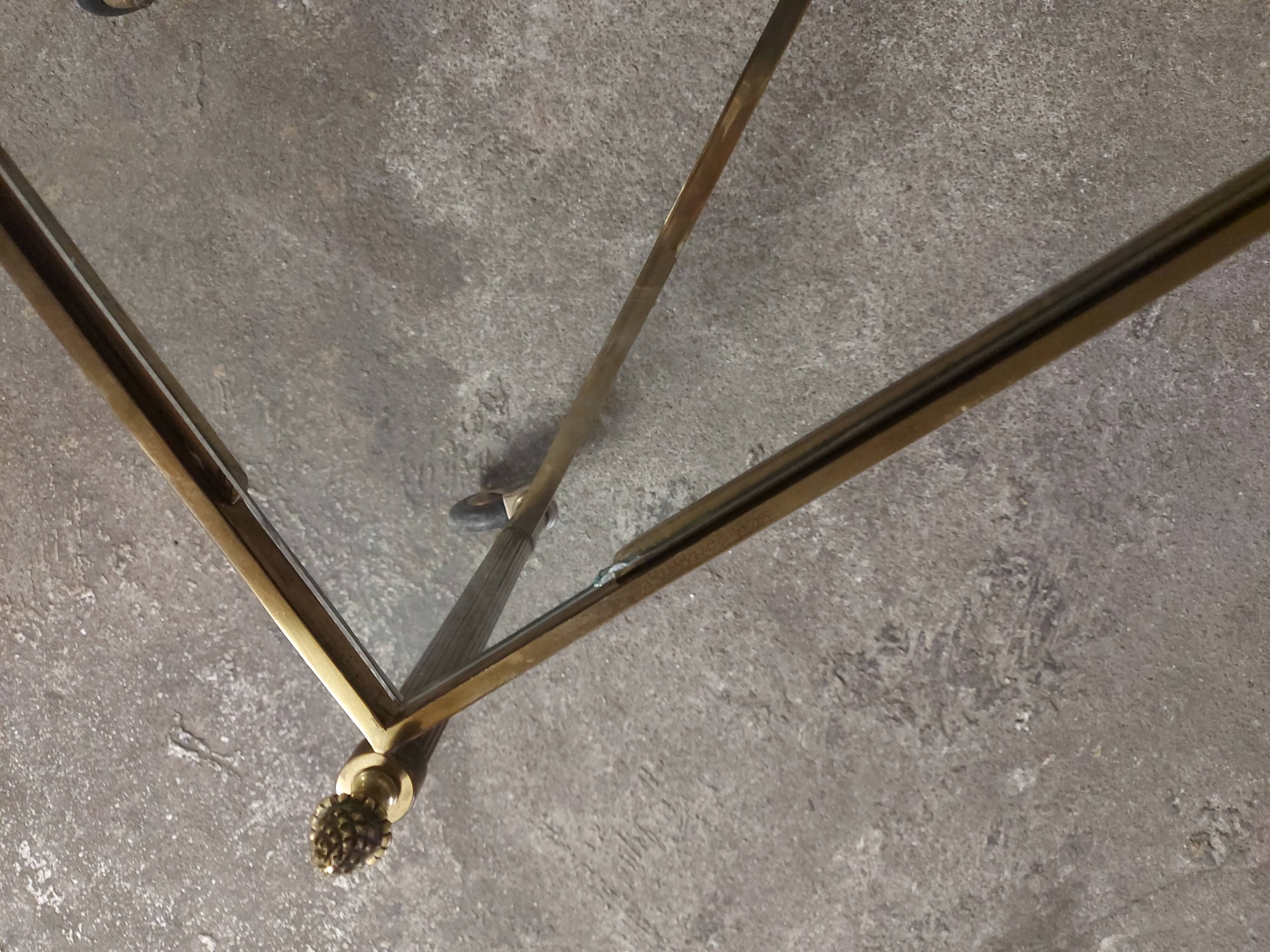 Table basse roulante en bronze doré vintage