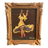 Miniature Flamenco Dancer Tableau Yellow Costume Signed Sluys 1950