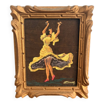 Miniature Flamenco Dancer Tableau Yellow Costume Signed Sluys 1950