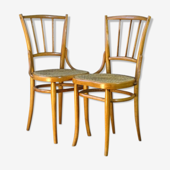 Set de 2 chaises cœur bistrot art nouveau de fiume cannées vers 1890