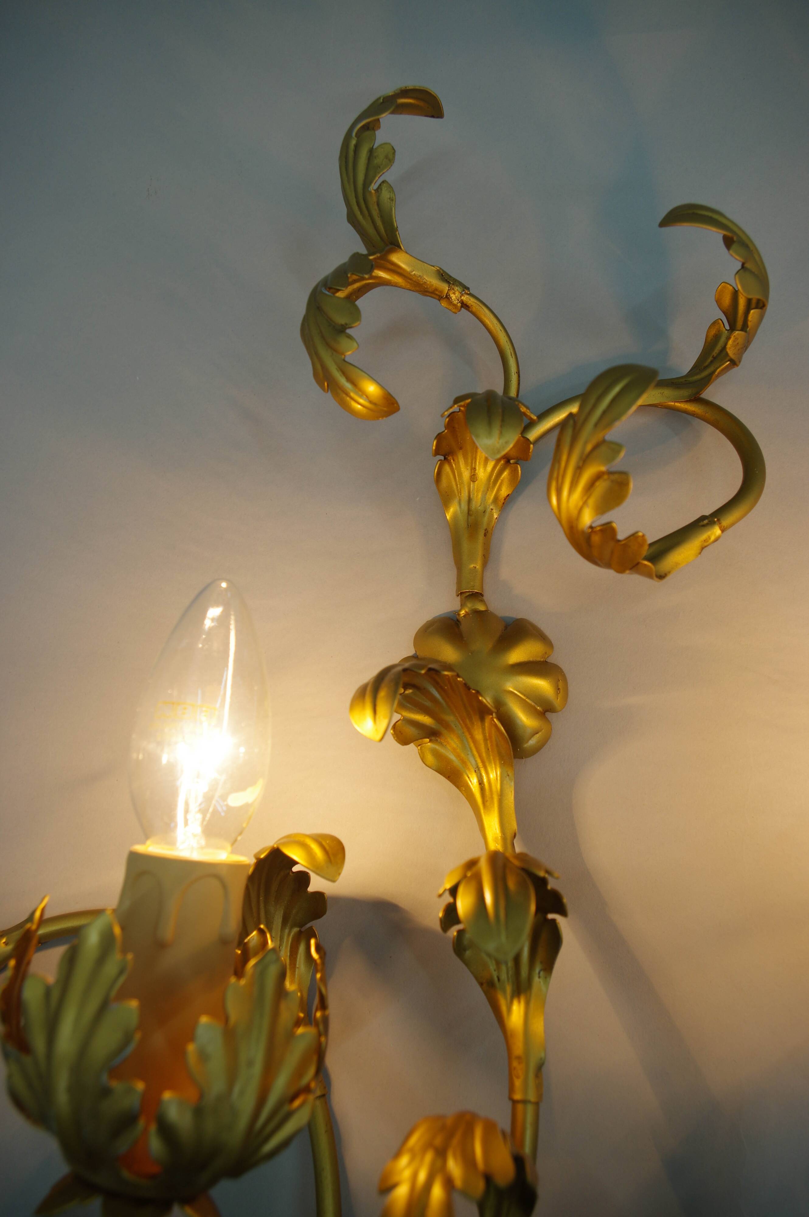 Set of Two Gilt Wall Lamps, Italy, 1960s